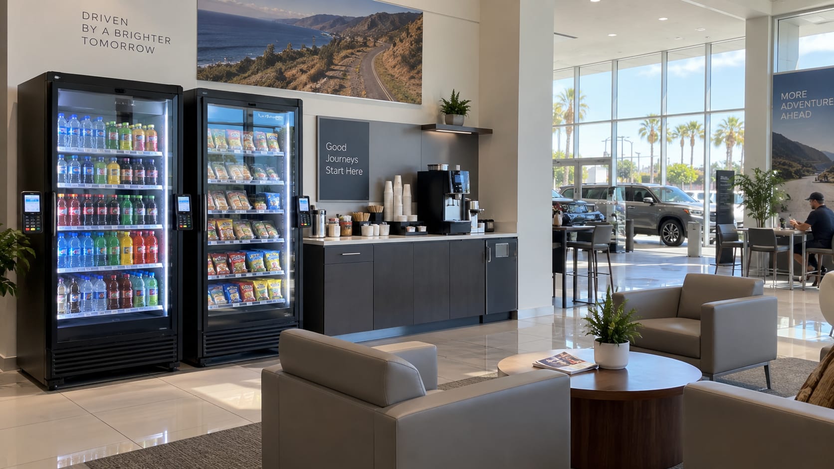 smart cooler vending machines inside a calfornia auto dealership