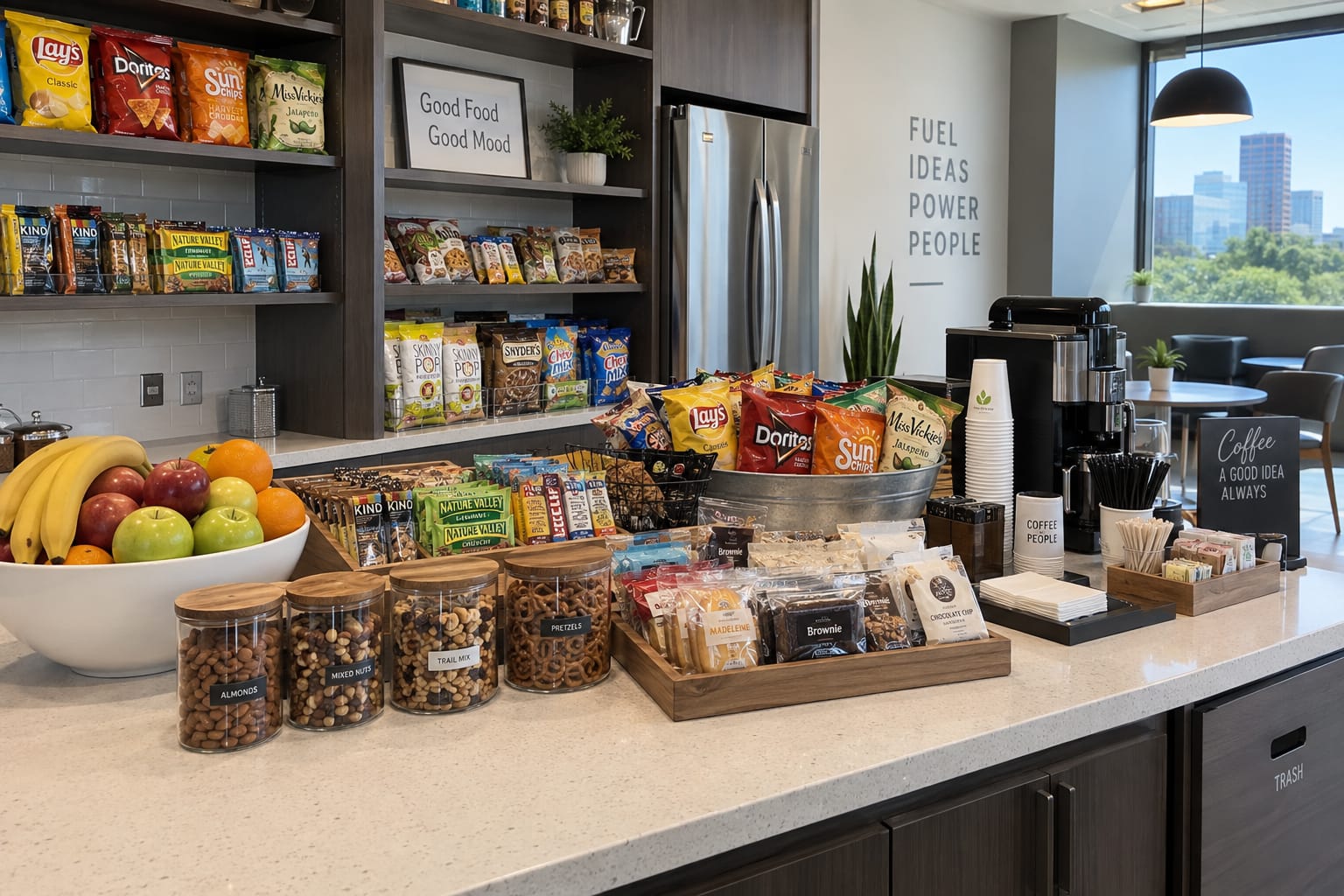 breakroom showcasing snacks and pantry service in califronia workplace