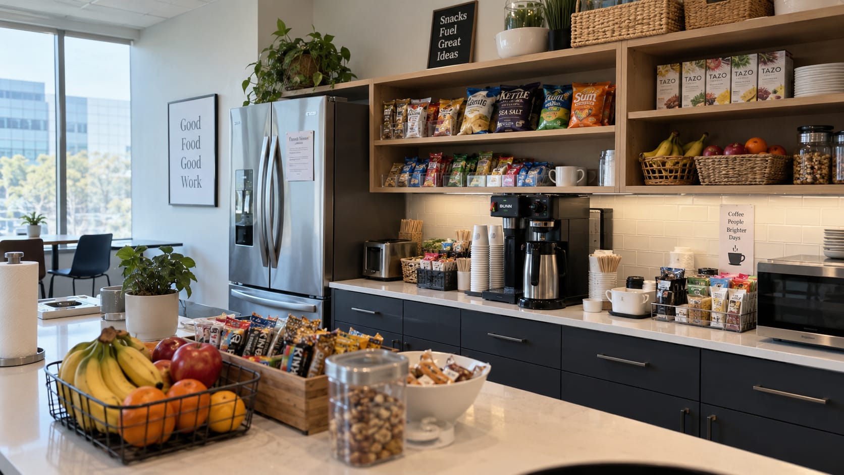 well stocked office pantry in california